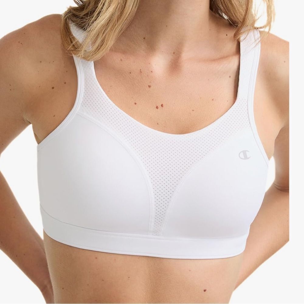 Champion Sports bra adjustable padded straps soft cup compression white  34 DD